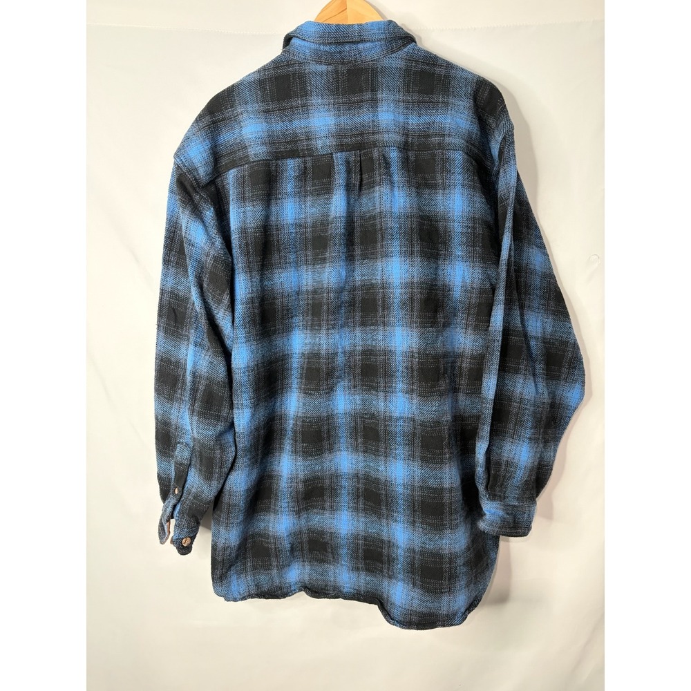 Vintage Field & Stream Heavy Flannel Shacket Blue Plaid Corduroy Trim Mens XXL - Picture 5 of 6